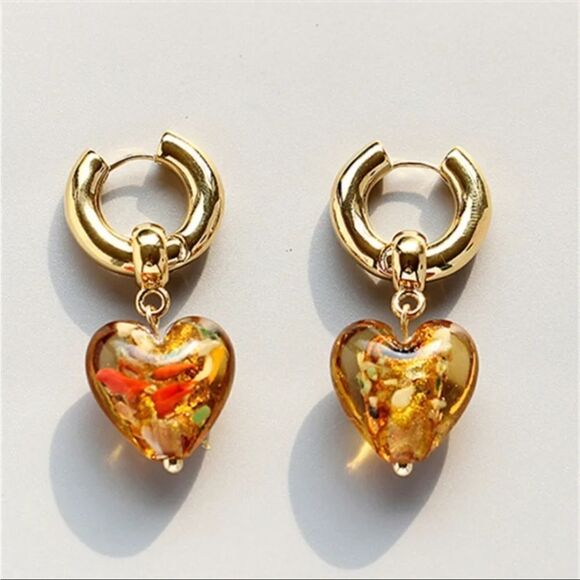 Art Glass Heart Earrings - Picture 1 of 2